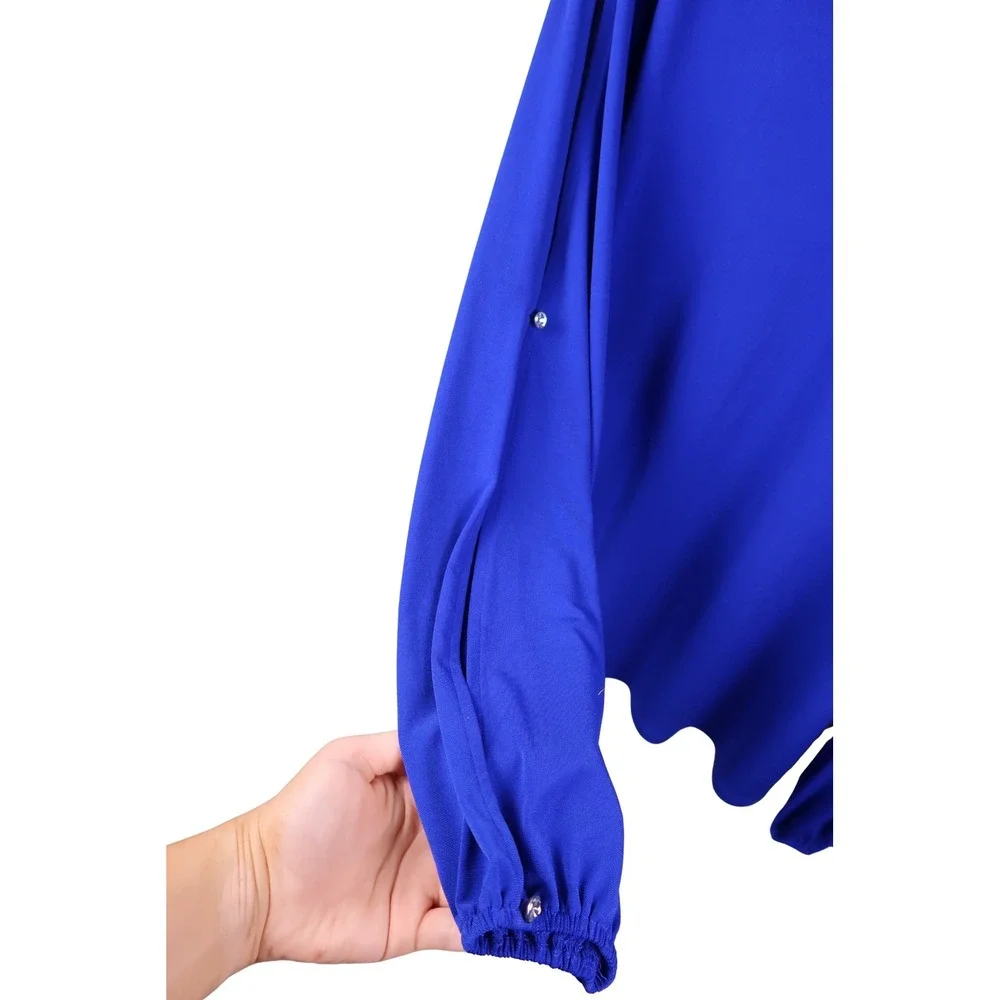 INC International Concepts Blue V-Neck Split Sleeve Blouse NWT XL